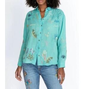Johnny Was Embroidered Long Sleeve Button Down Shirt